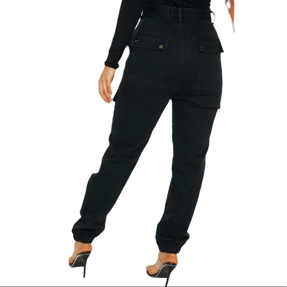 PrettyLittleThing Black Distressed Jogger Cargo Pants NWT US Size 8 - Picture 8 of 11